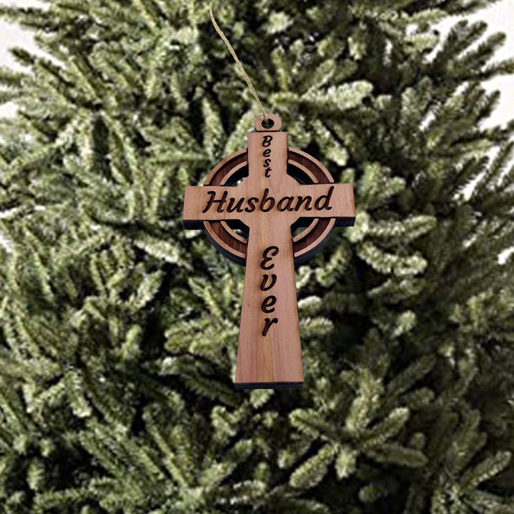 Best Husband Ever Celtic Cross - Cedar Ornament