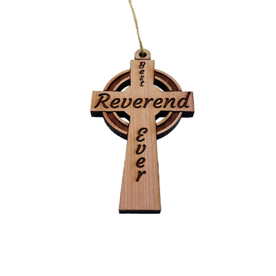 Best Reverend Ever Celtic Cross - Cedar Ornament