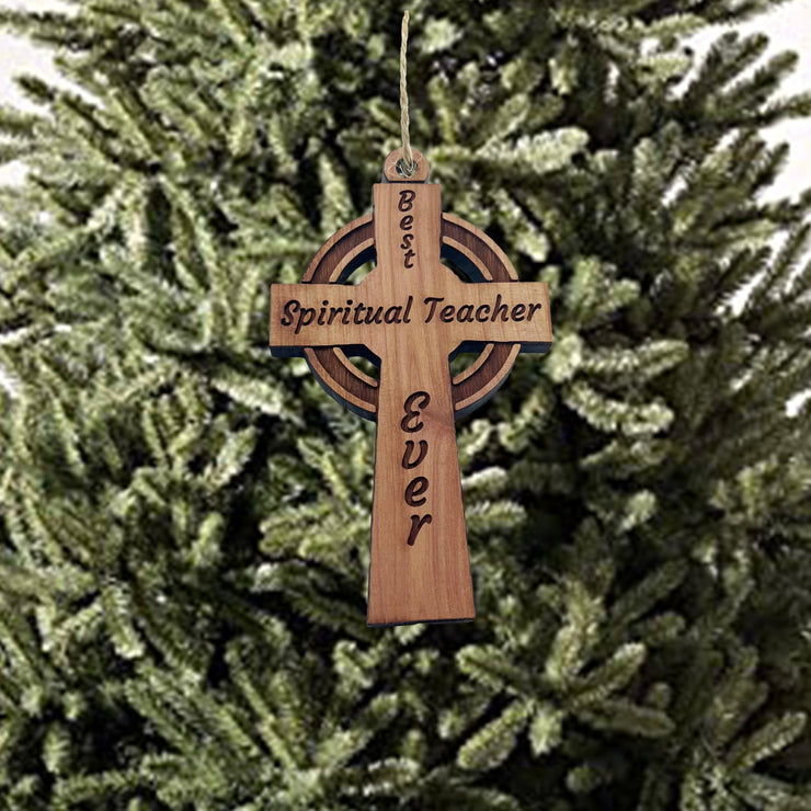 Best Spiritual Teacher Ever Celtic Cross - Cedar Ornament