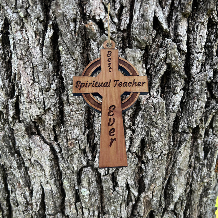 Best Spiritual Teacher Ever Celtic Cross - Cedar Ornament