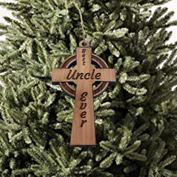 Best Uncle Ever Celtic Cross - Cedar Ornament