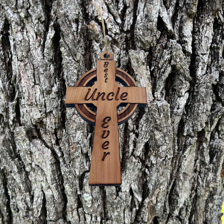 Best Uncle Ever Celtic Cross - Cedar Ornament