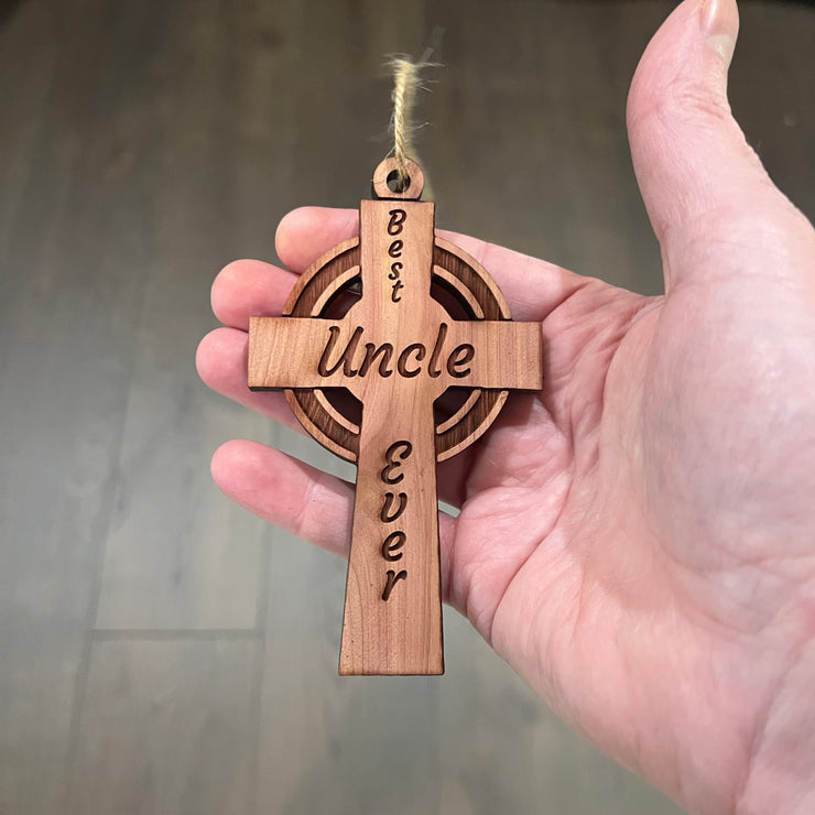 Best Uncle Ever Celtic Cross - Cedar Ornament