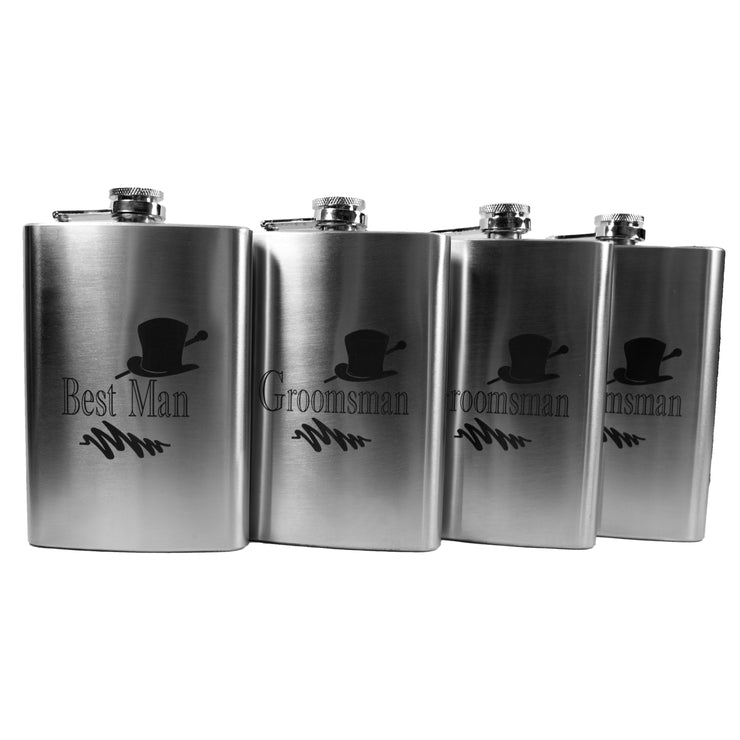 8oz Best Man and 3 Groomsman Hip Flasks Wedding gift (QTY 4 flasks)