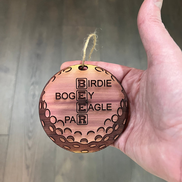 Birdie Bogey Eagle Par - Cedar Ornament