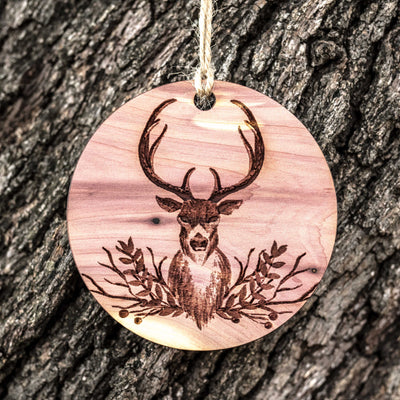 Christmas Deer - Raw Cedar Ornament 3x3in