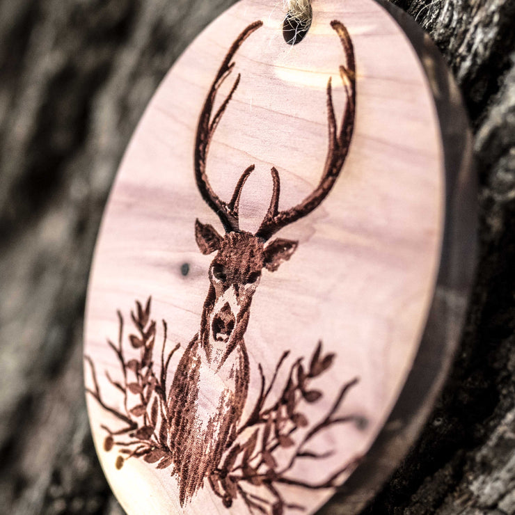 Christmas Deer - Raw Cedar Ornament 3x3in