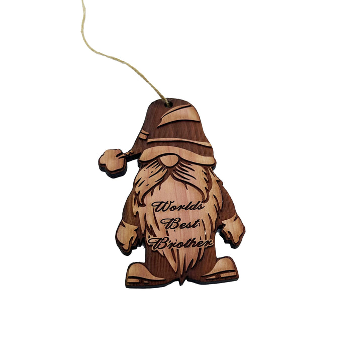 HipFlaskPlus cedar wood bearded Christmas gnome ornament engraved with World&