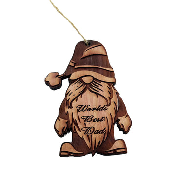 Christmas bearded gnome Worlds Best Dad - Cedar Ornament