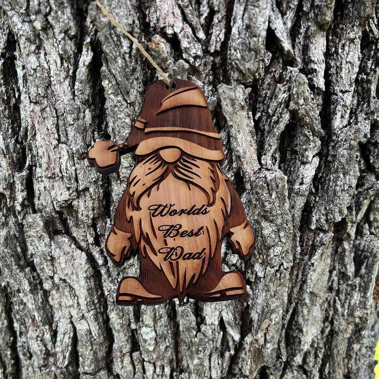 Christmas bearded gnome Worlds Best Dad - Cedar Ornament