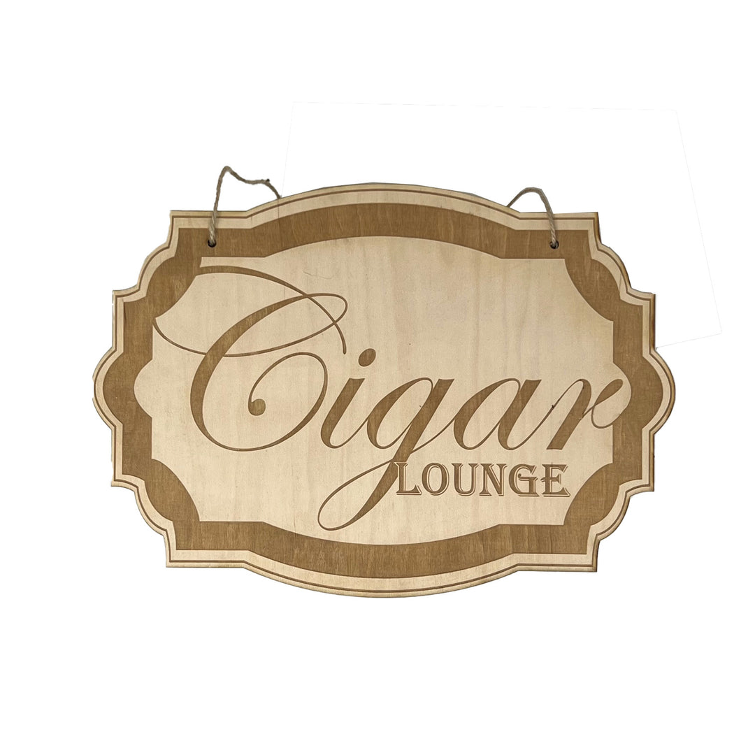 HipFlaskPlus Cigar Lounge raw wood door sign