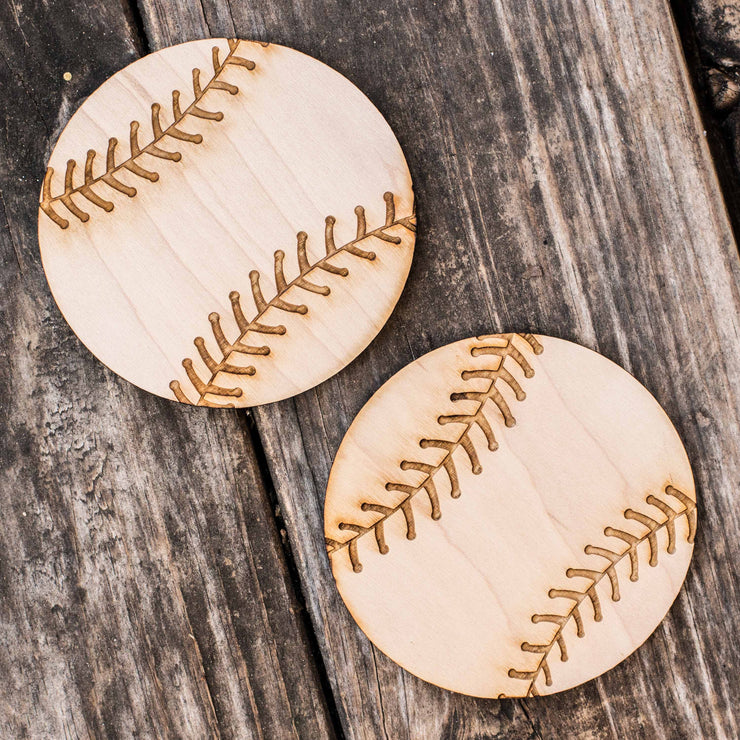 Baseball Coaster Set of two 4x4in Raw Wood
