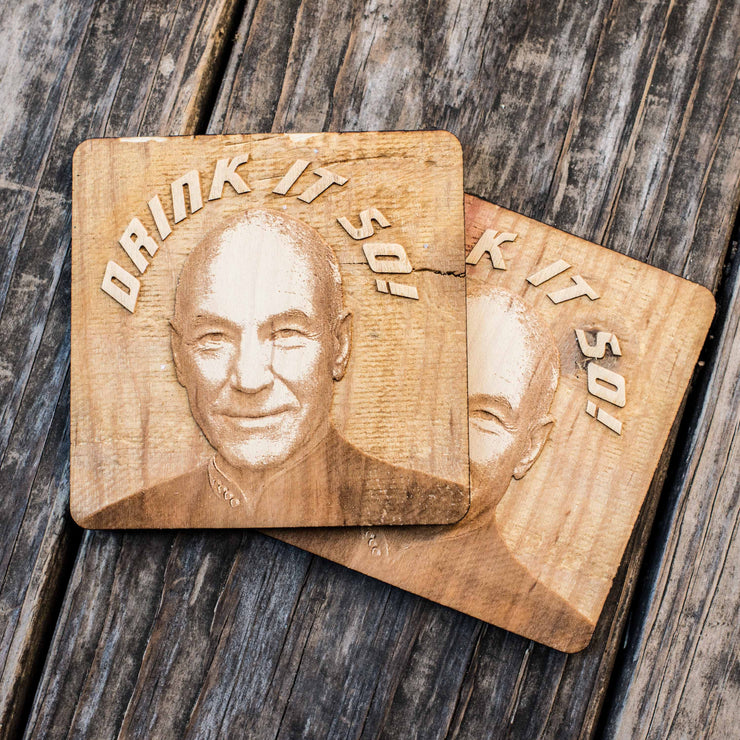 Drink it So Coaster Set of two 4x4in Raw Wood