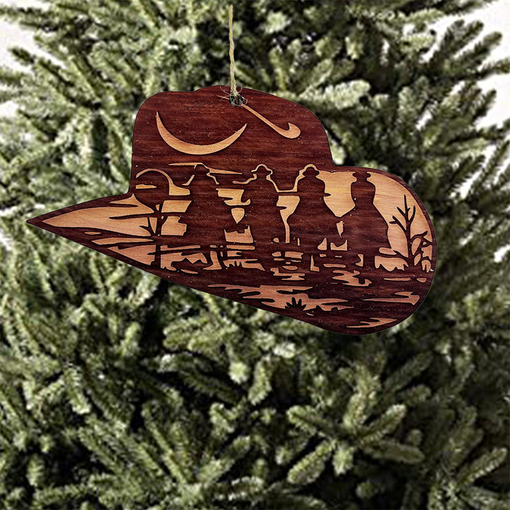 Cowboy Hat with Cowboys - Cedar Ornament