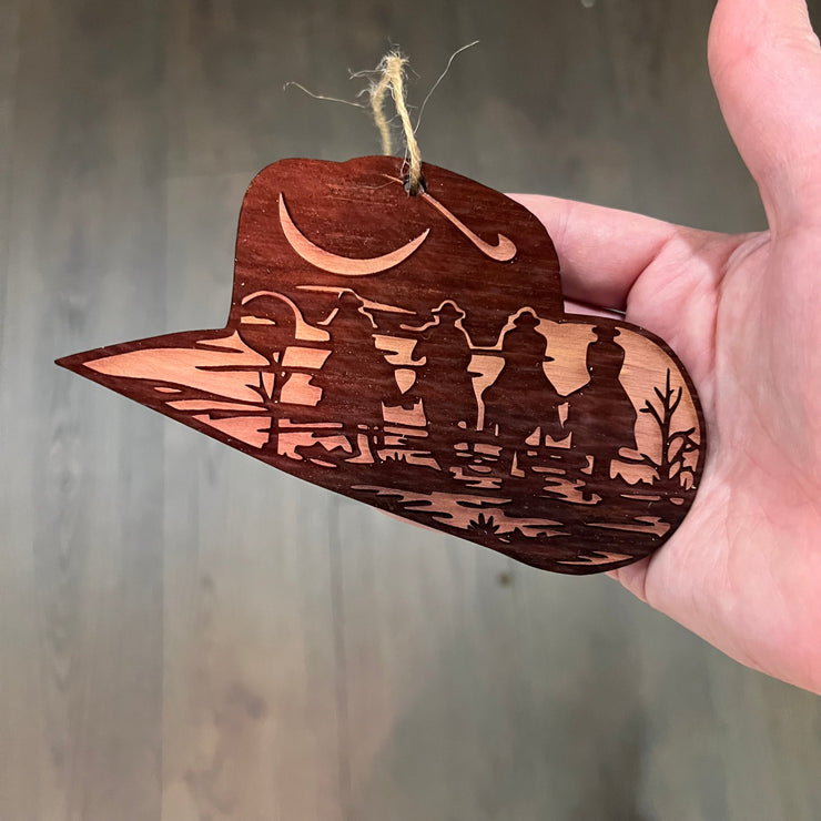 Cowboy Hat with Cowboys - Cedar Ornament