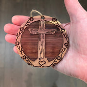 Cross and Heart - Cedar Ornament