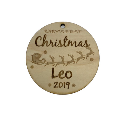 Custom Babys First Christmas Ornament - Raw Wood
