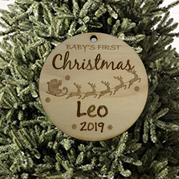 Custom Babys First Christmas Ornament - Raw Wood
