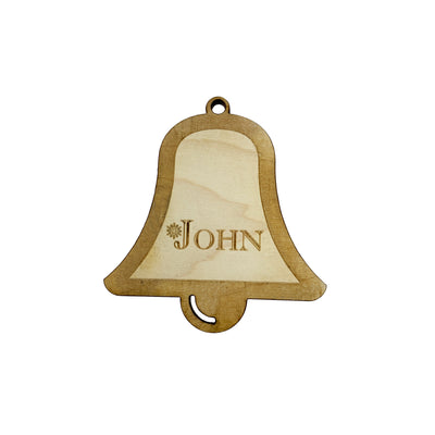 Custom Bell With Name Ornament - Raw Wood