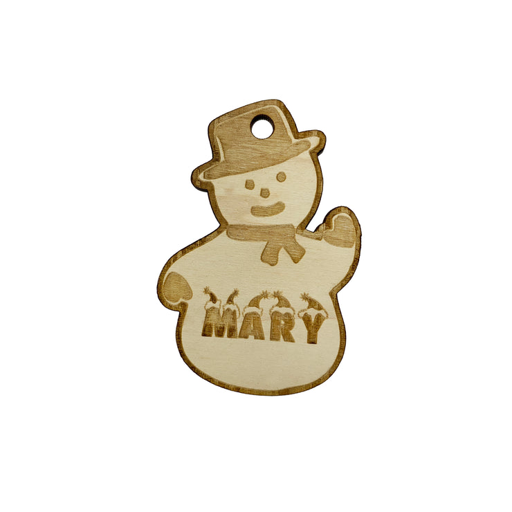 Custom Snowman With Name Ornament - Raw Wood