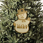 Custom Snowman With Name Ornament - Raw Wood