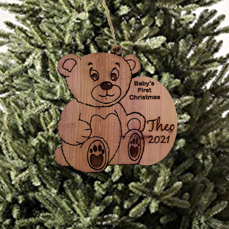 Customized PERSONALIZED Babies First Christmas Teddy Bear - Cedar Ornament