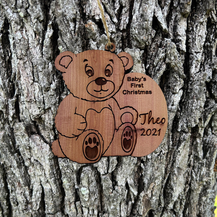 Customized PERSONALIZED Babies First Christmas Teddy Bear - Cedar Ornament