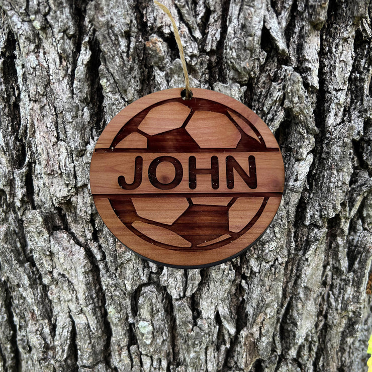 Customized PERSONALIZED Soccer Ball with your name - Cedar Ornament