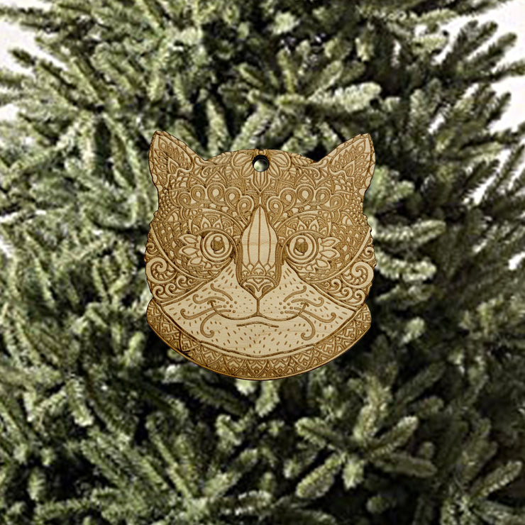 Decorative Cat Ornament - Raw Wood