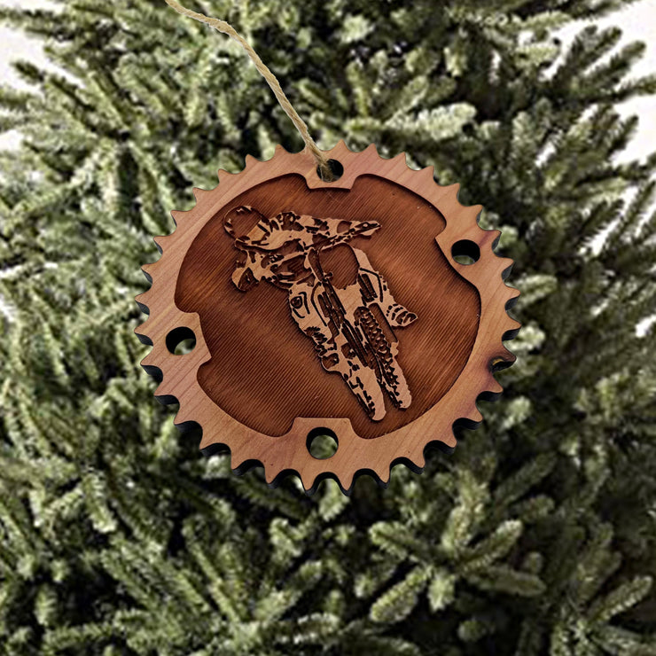 Dirtbike and Chainring - Cedar Ornament
