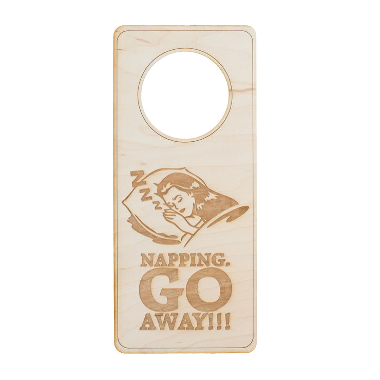 Door Hanger - Napping Go Away 9x4in Raw Wood