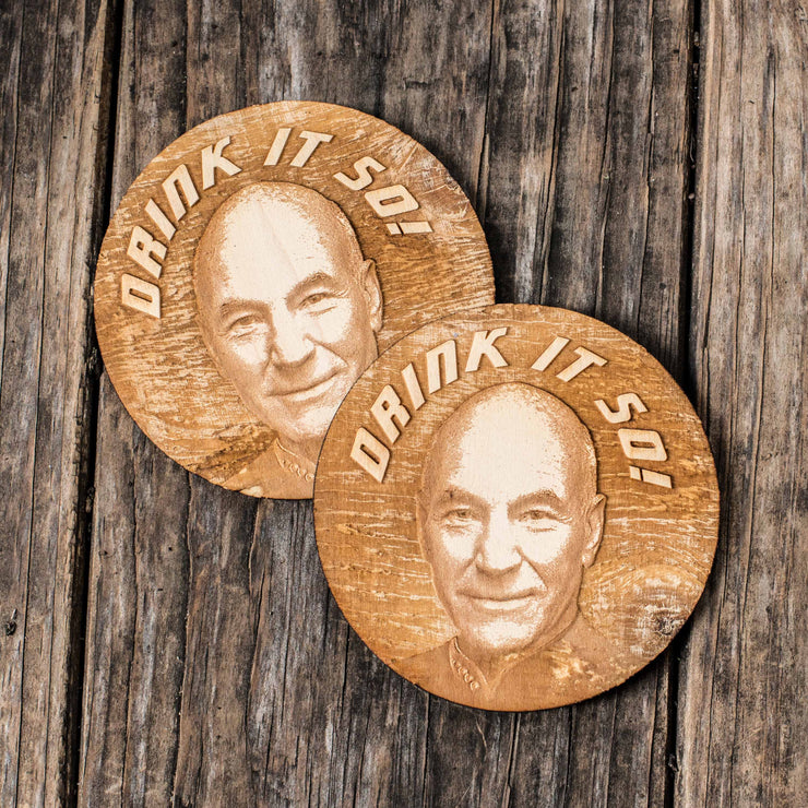 Drink it So Coaster Set of two Rounded 4x4in Raw Wood