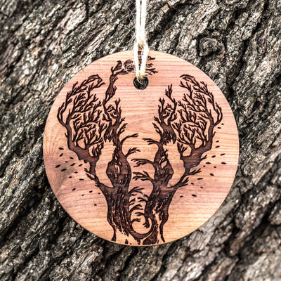 Elephant Design - Raw Cedar Ornament 3x3in