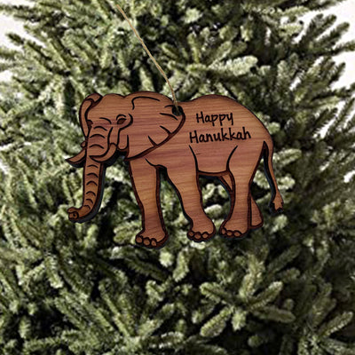 Elephant Happy Hanukkah - Cedar Ornament