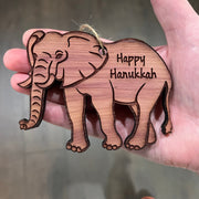 Elephant Happy Hanukkah - Cedar Ornament