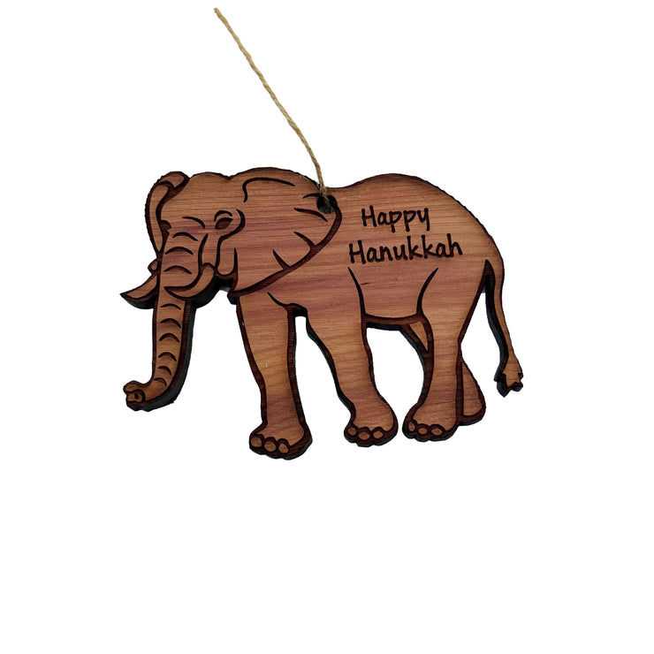 Elephant Happy Hanukkah - Cedar Ornament