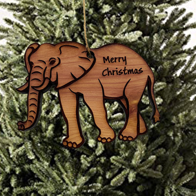 Elephant Merry Christmas - Cedar Ornament