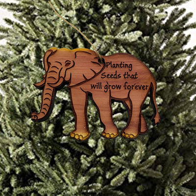 Elephant Planting seeds that will grow forever - Cedar Ornament