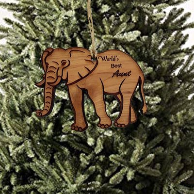 Elephant Worlds Best Aunt - Cedar Ornament