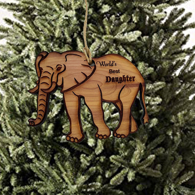 Elephant Worlds Best Daughter - Cedar Ornament