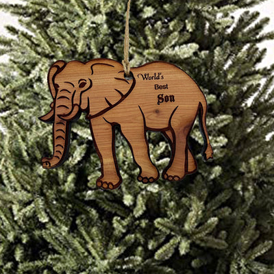 Elephant Worlds Best Son - Cedar Ornament