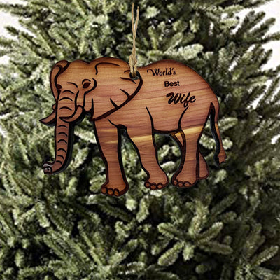 Elephant Worlds Best Wife - Cedar Ornament