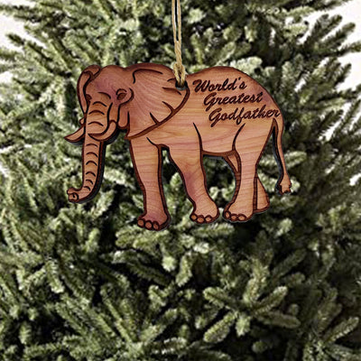Elephant Worlds Greatest Godfather - Cedar Ornament