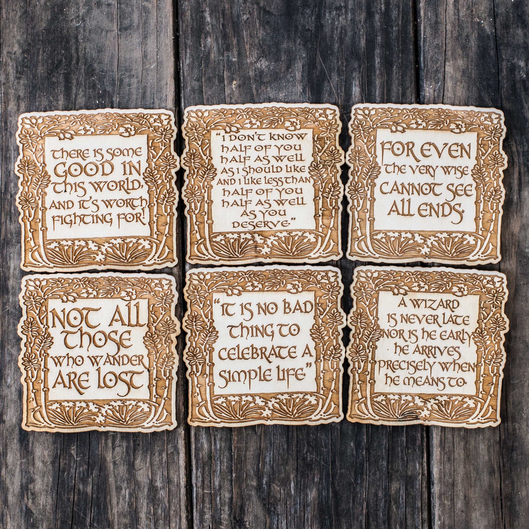 Fantasy Quotes Coaster Set of 6 Raw Wood – HipFlaskPlus