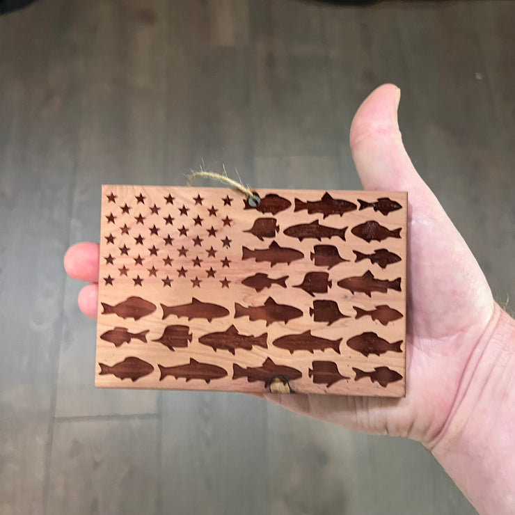 Fish Flag - Cedar Ornament