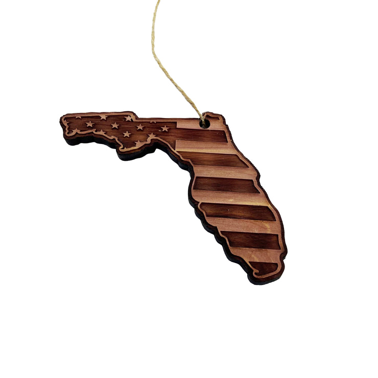 Florida and USA Flag - Cedar Ornament