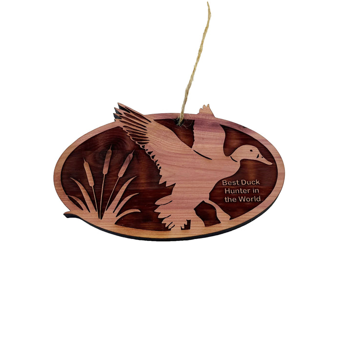 Flying Duck Best Duck Hunter in the World - Cedar Ornament