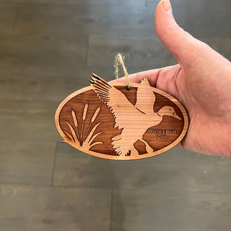 Flying Duck Worlds Best Dad - Cedar Ornament