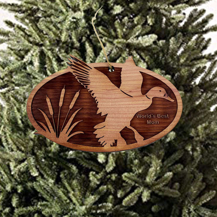 Flying Duck Worlds Best Mom - Cedar Ornament