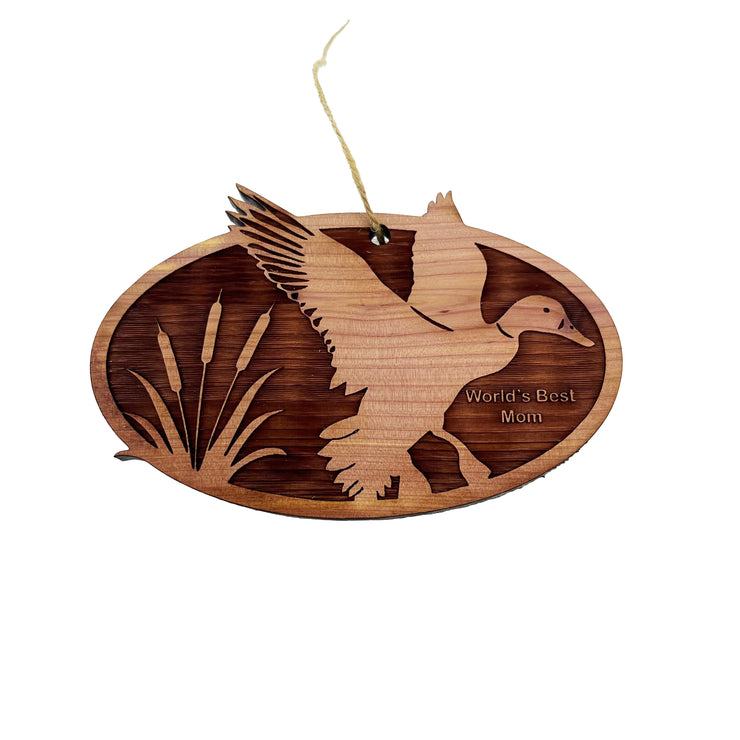 Flying Duck Worlds Best Mom - Cedar Ornament